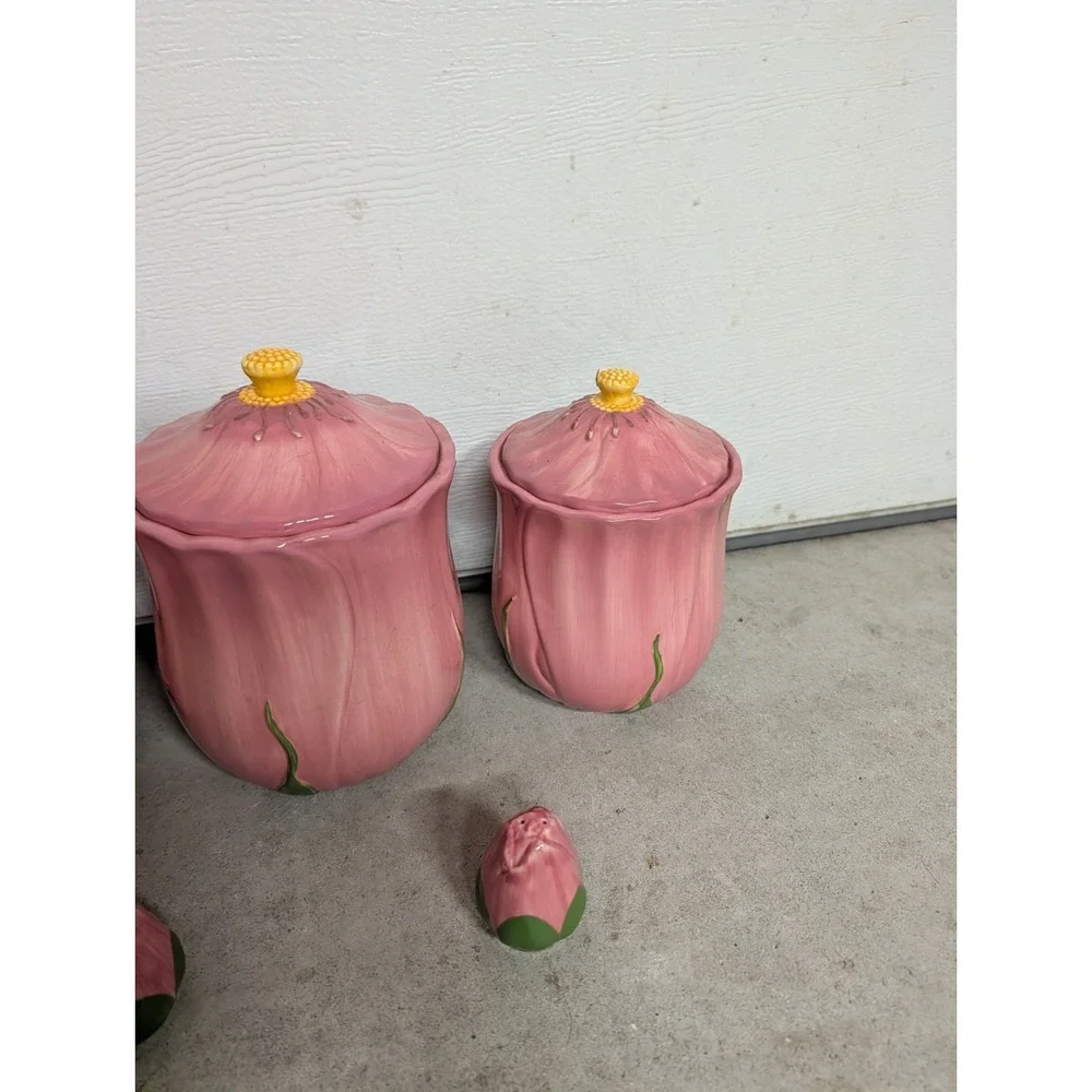 Franciscan Desert Rose Canister Set of 3 different sizes & Shakers.Nos.5 Pieces